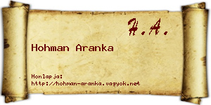 Hohman Aranka névjegykártya